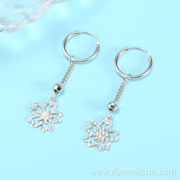 925 Sterling Silver Earrings Long Snowflake Dangle Earrings